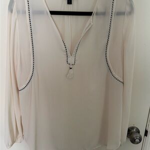 J. Crew Ivory Blouse with Navy Trim